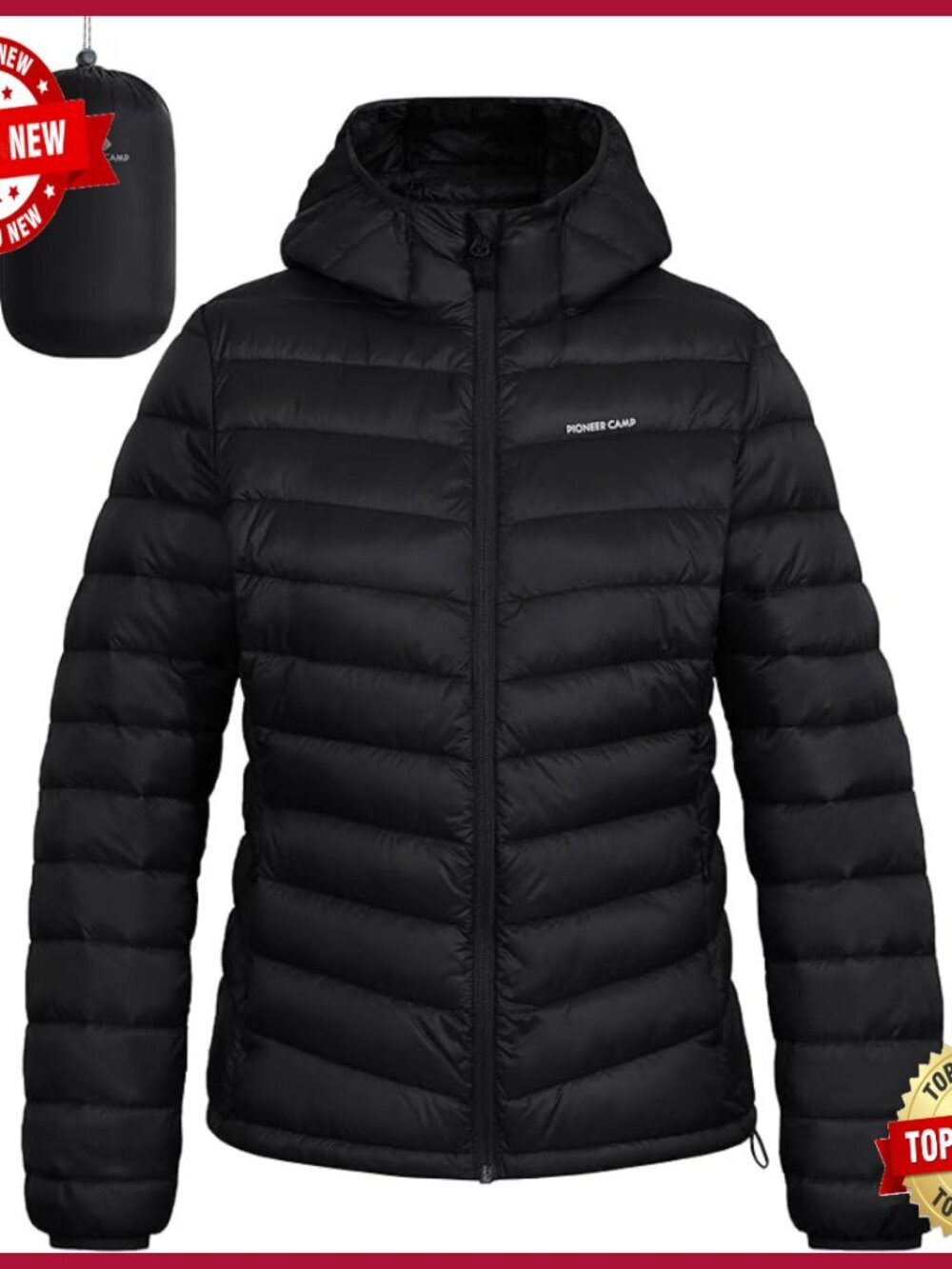 Lightweight Packable Puffer Jacket with Hood, Water-Repellent Winter Coat